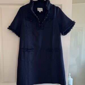 Tuckernuck Pomander Place Dark Blue Frayed Trim Dress